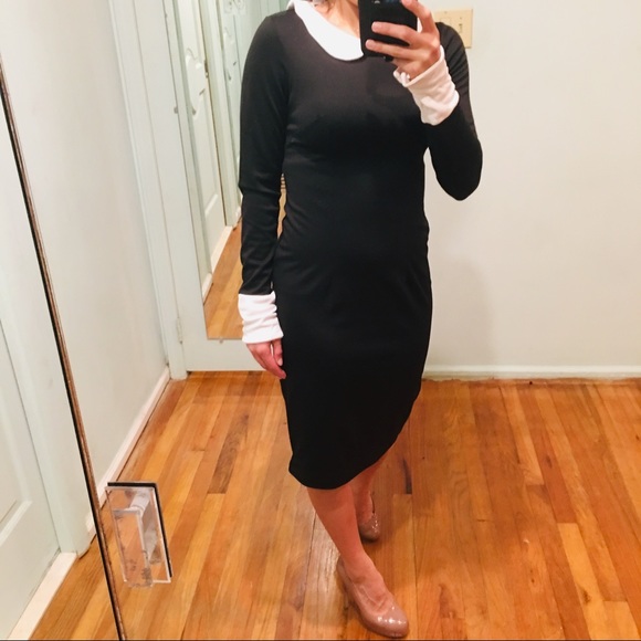 NEW! Black Midi Dress With White Collar Contrast - Picture 4 of 7